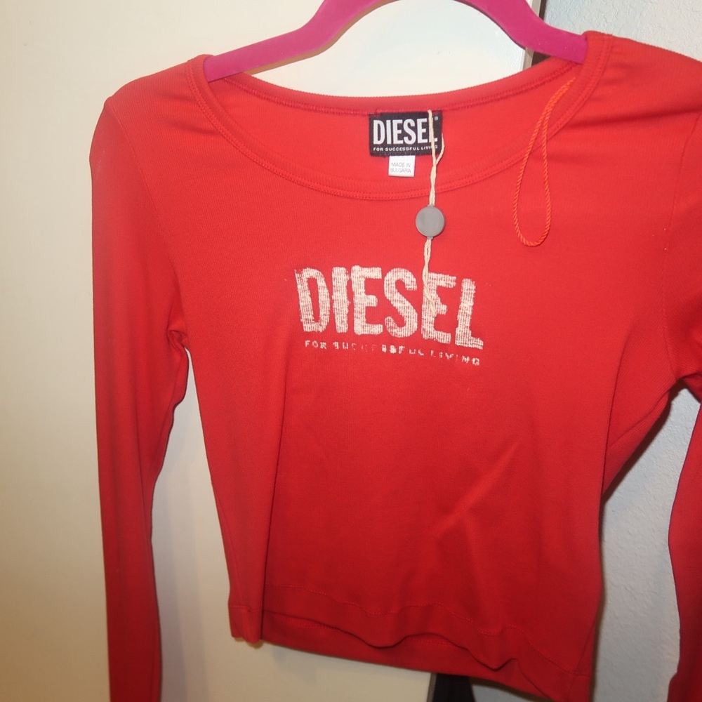 Diesel Red Fitted Long Sleeve Tee